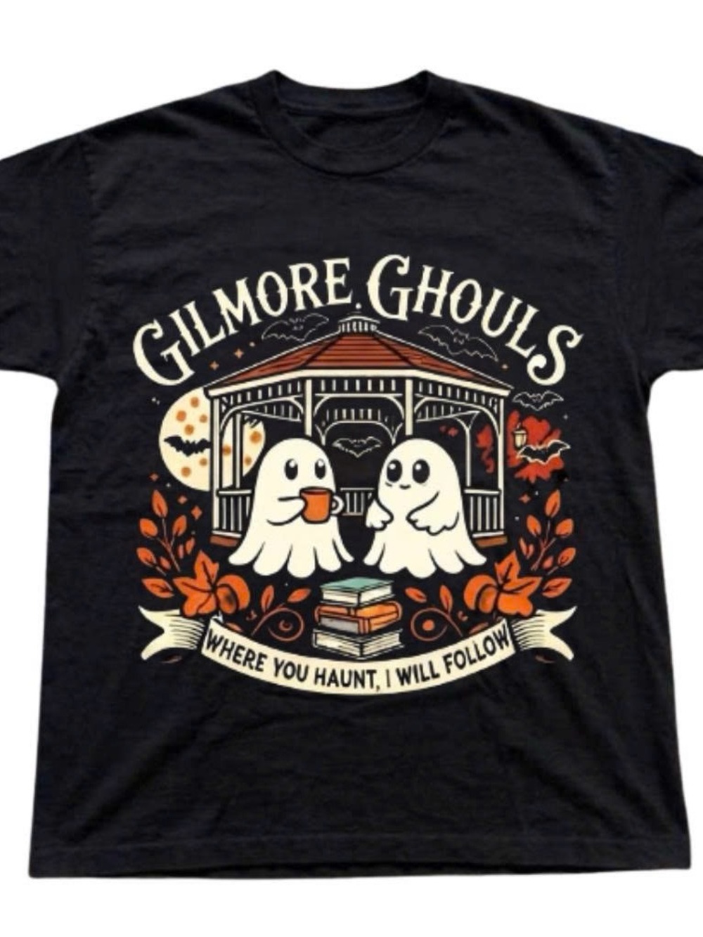 Gildan Shirt Gilmore Ghouls Black Graphic Tee - Cute Ghosts